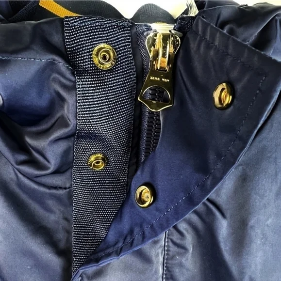 Zara Man Hooded Varsity Stripe Inside Navy Blue Bomber Jacket Size Medium - Picture 10 of 12